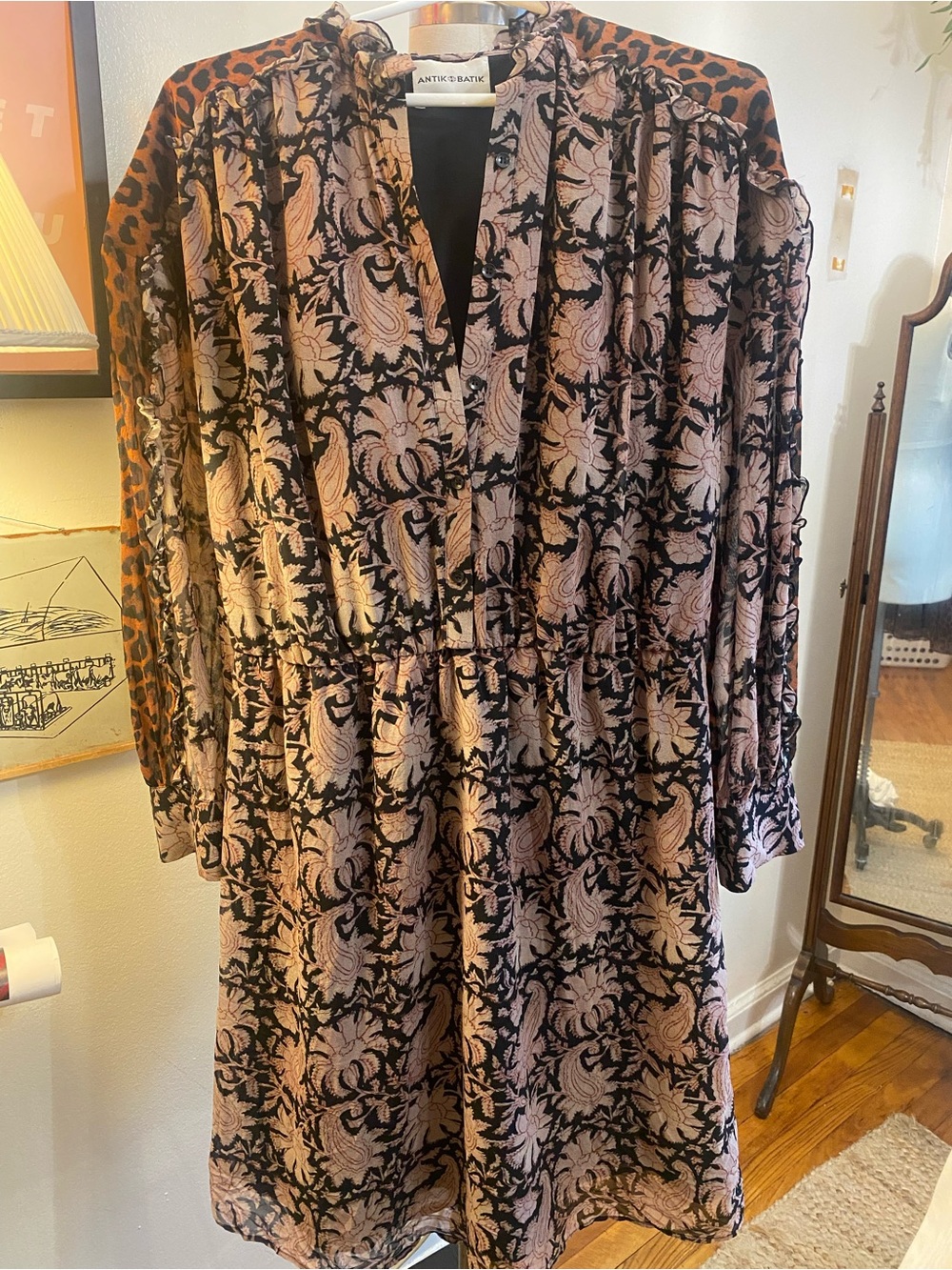Antik Batik Mixed Print 100% Silk Long Sleeve Dress